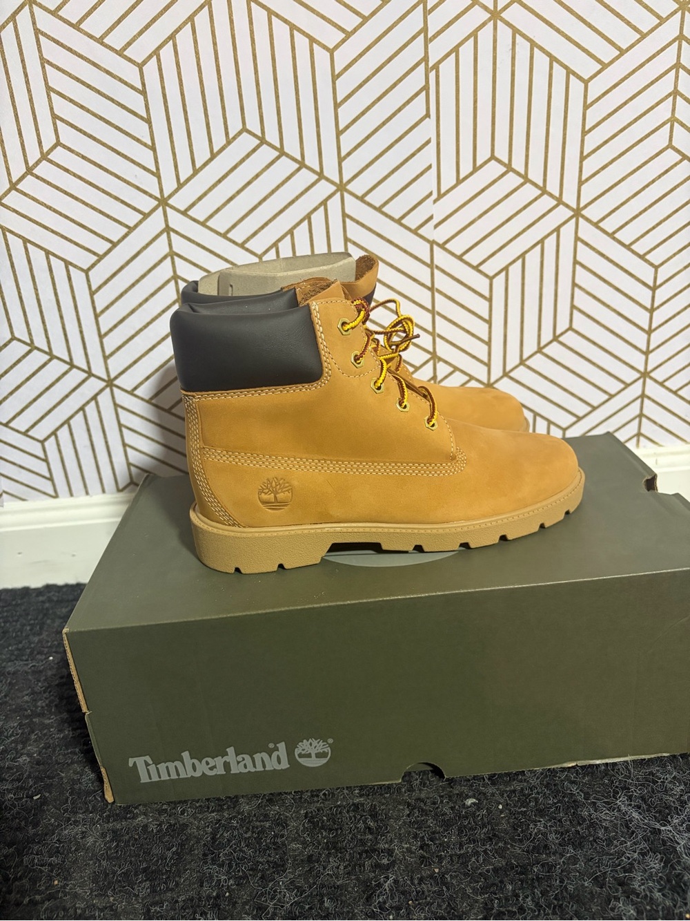Timberland Wheat Nubuck 6-Inch Work Boots with Black Collar